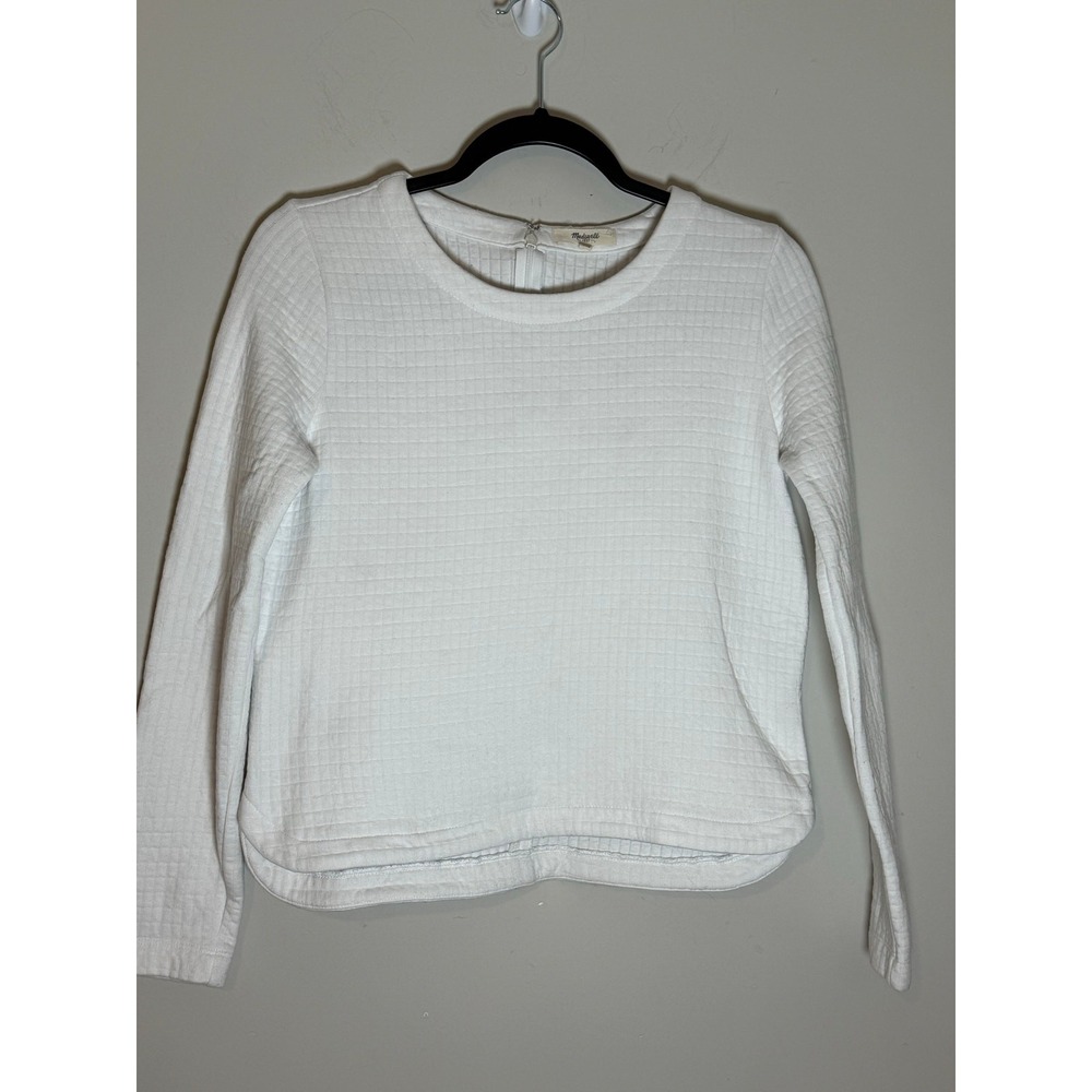 Madewell Quilted Pullover Top White Long Sleeve Women XS E1679 - Picture 1 of 9